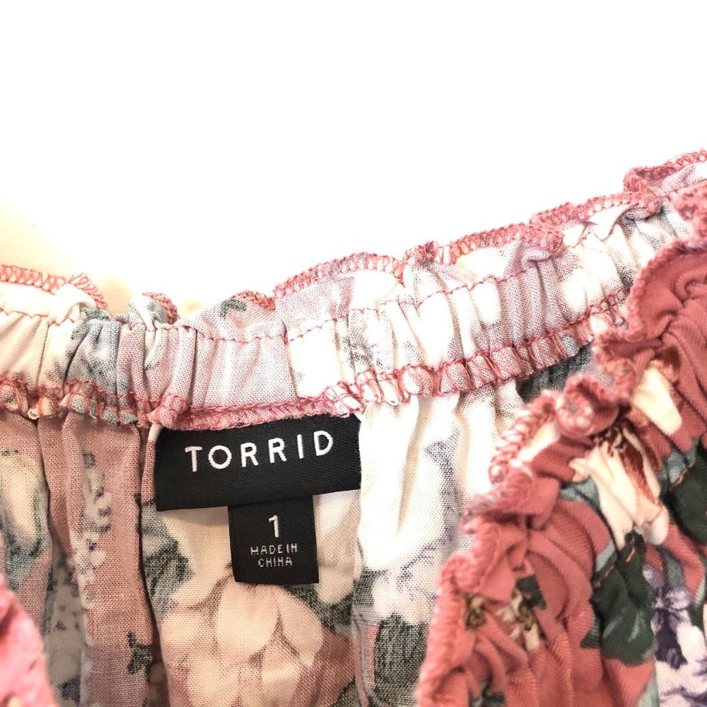 Torrid Off Shoulder Challis Floral Midi Dress Pink - Picture 3 of 6